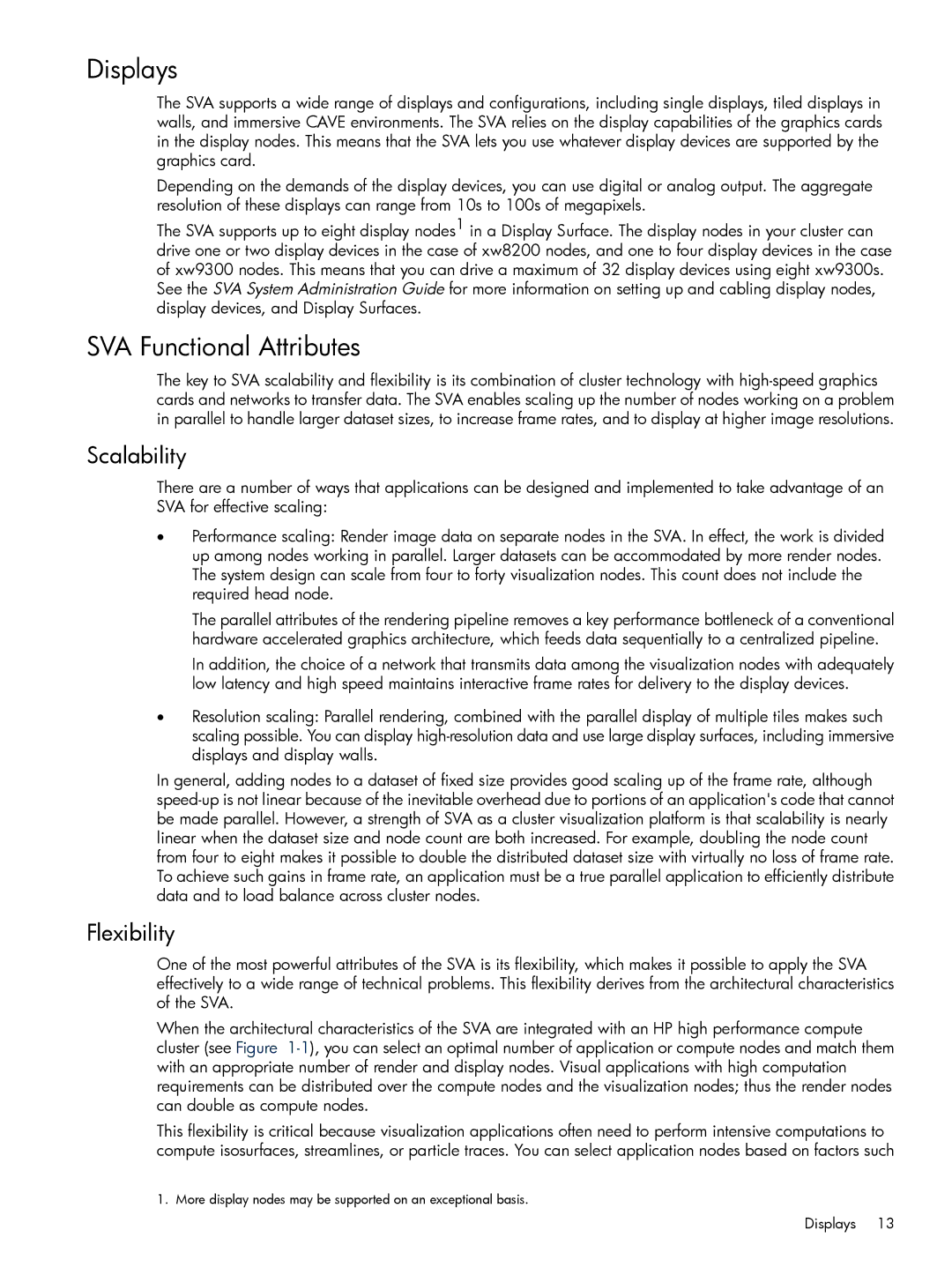 HP Scalable Visualization Array (SVA) Software manual Displays, SVA Functional Attributes, Scalability, Flexibility 