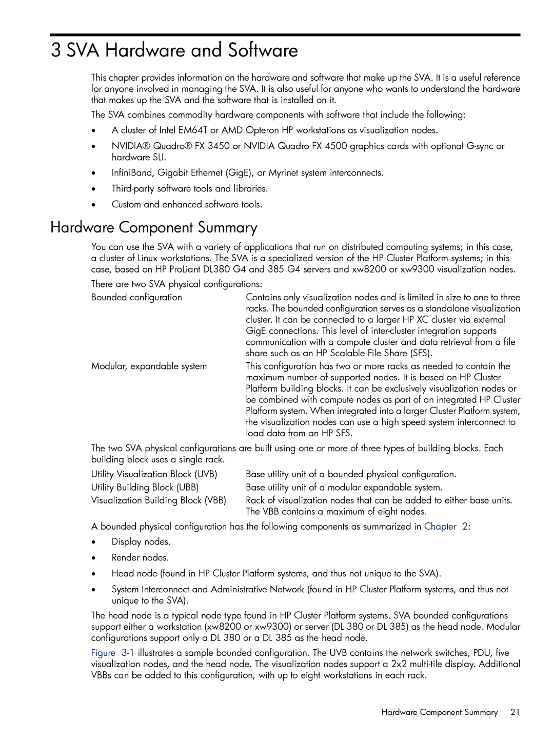 HP Scalable Visualization Array (SVA) Software manual SVA Hardware and Software, Hardware Component Summary 