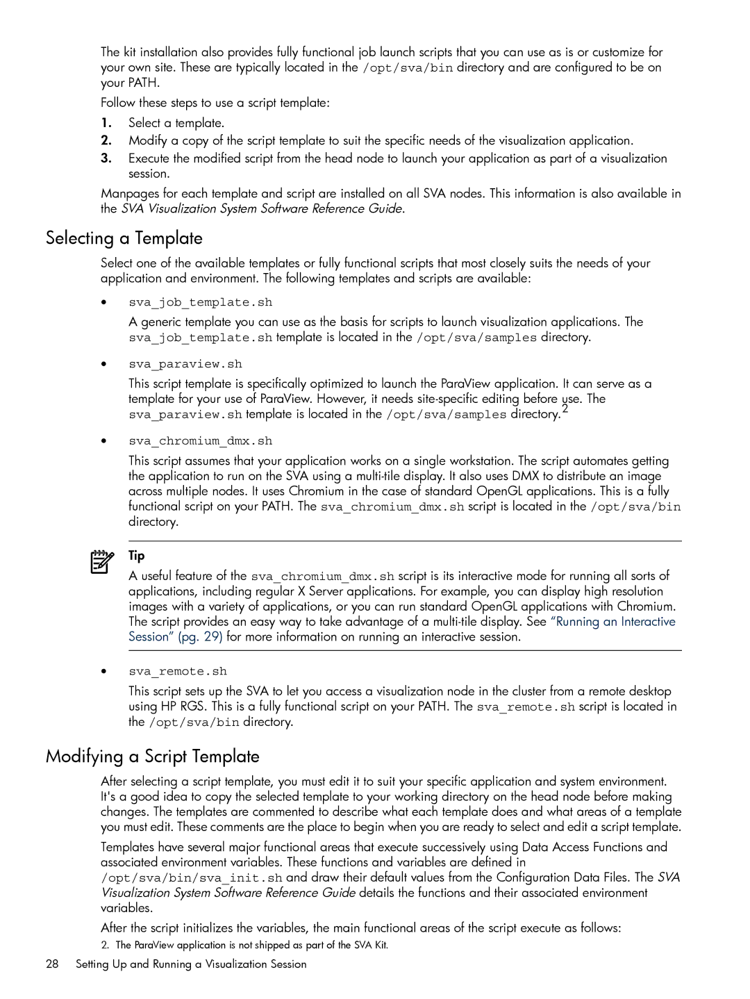 HP Scalable Visualization Array (SVA) Software manual Selecting a Template, Modifying a Script Template 