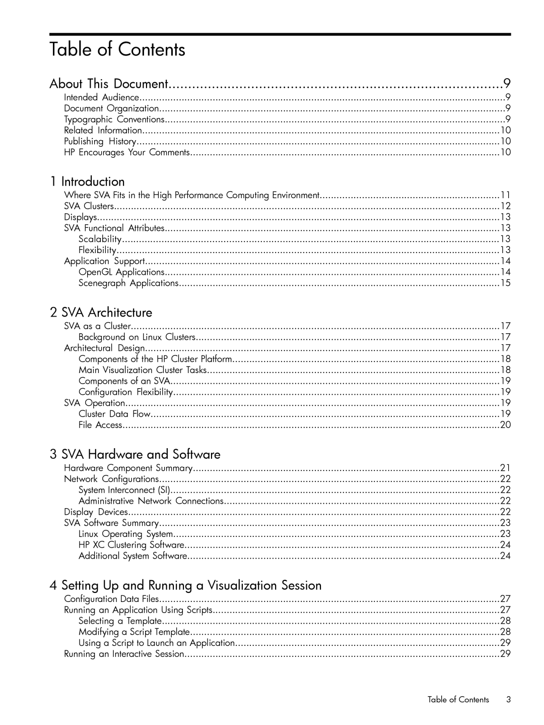 HP Scalable Visualization Array (SVA) Software manual Table of Contents 