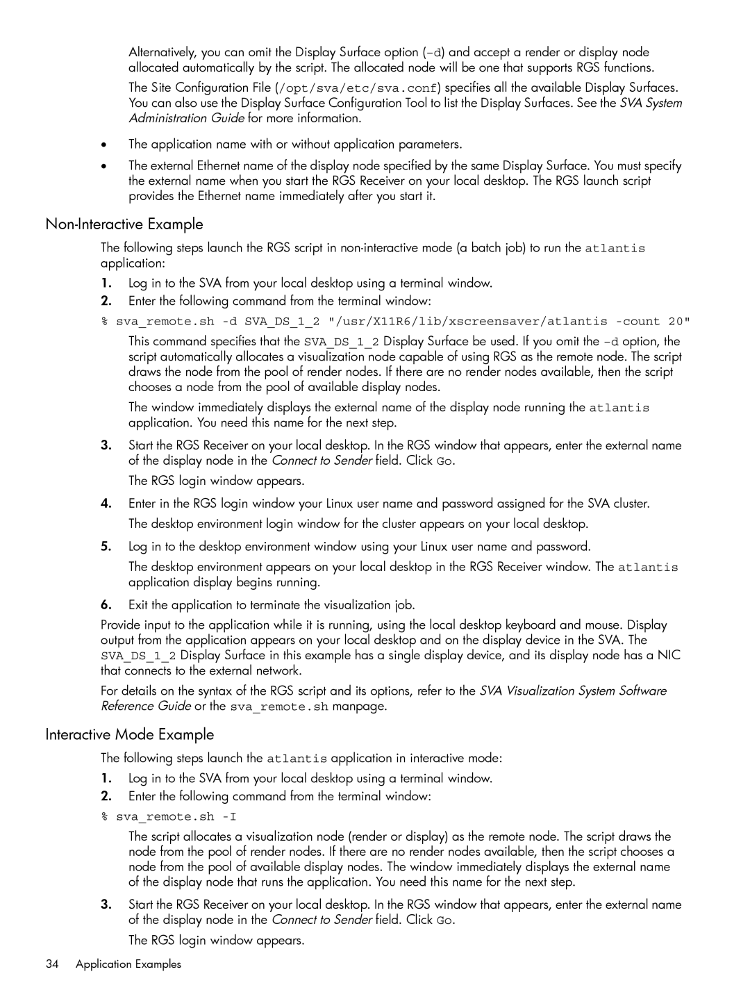 HP Scalable Visualization Array (SVA) Software manual Non-Interactive Example 