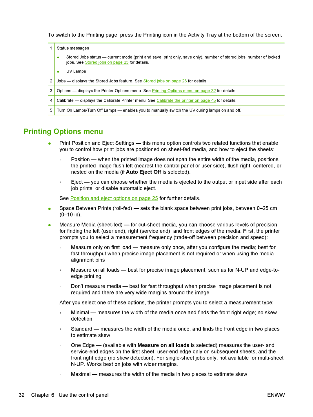 HP Scitex FB700 Industrial manual Printing Options menu 