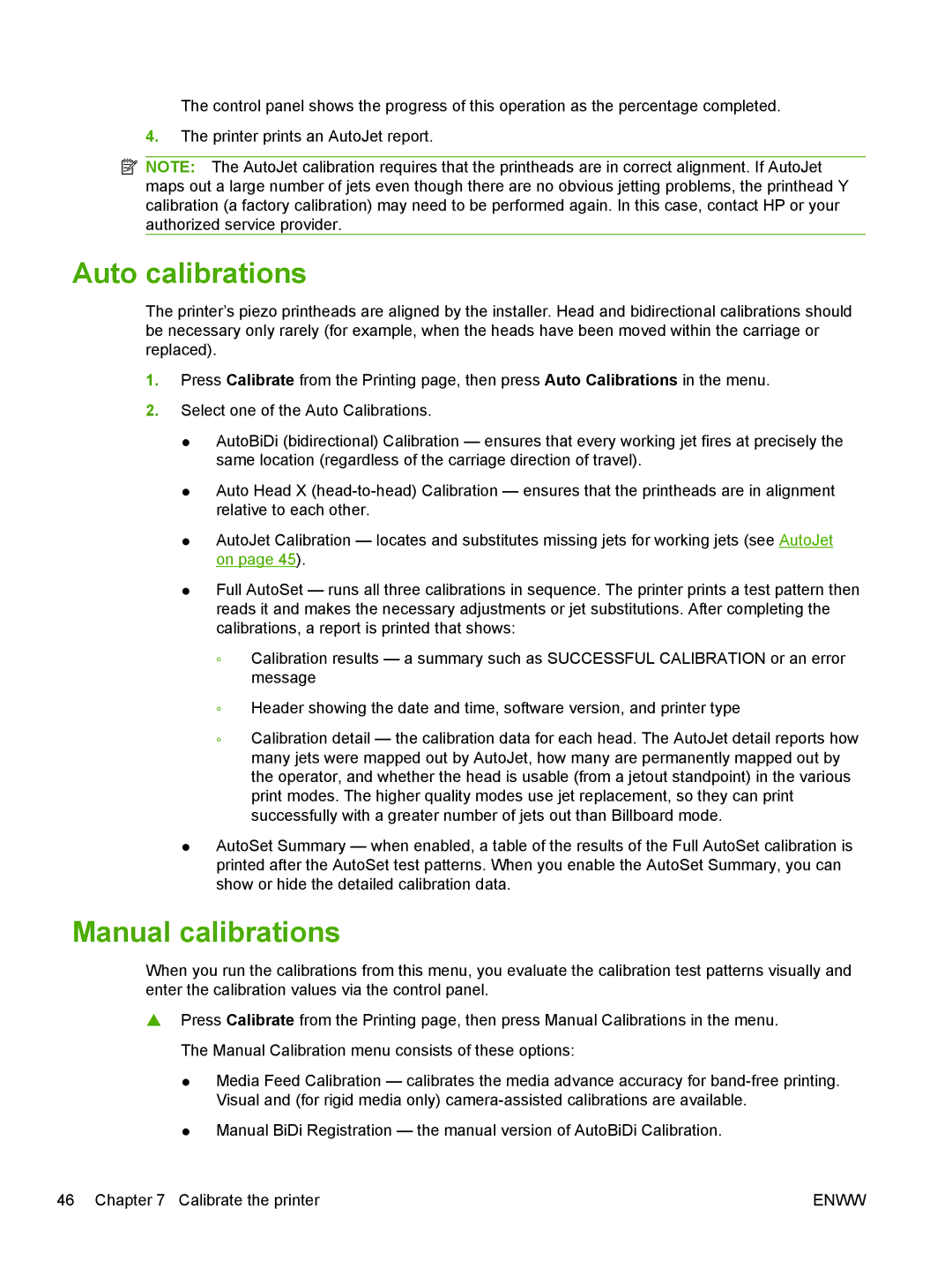 HP Scitex FB700 Industrial manual Auto calibrations, Manual calibrations 