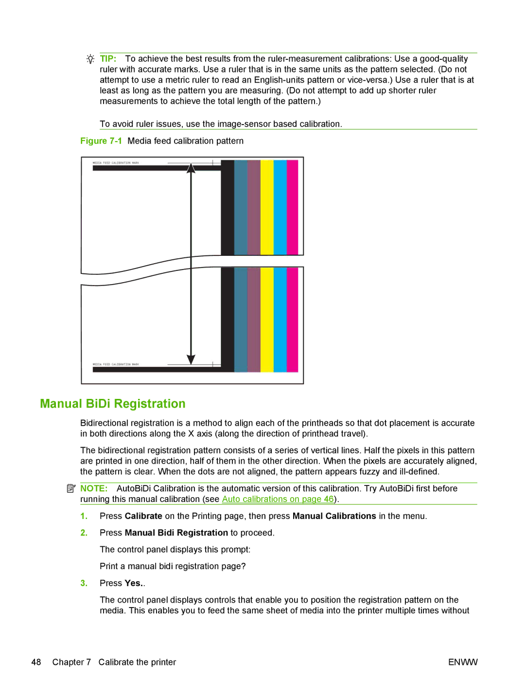 HP Scitex FB700 Industrial manual Manual BiDi Registration, 1Media feed calibration pattern 