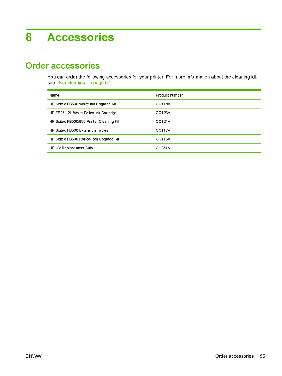 HP Scitex FB700 Industrial manual Accessories, Order accessories 