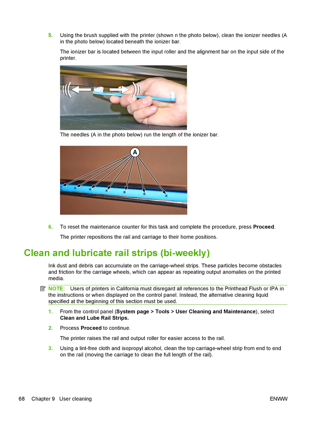 HP Scitex FB700 Industrial manual Clean and lubricate rail strips bi-weekly 