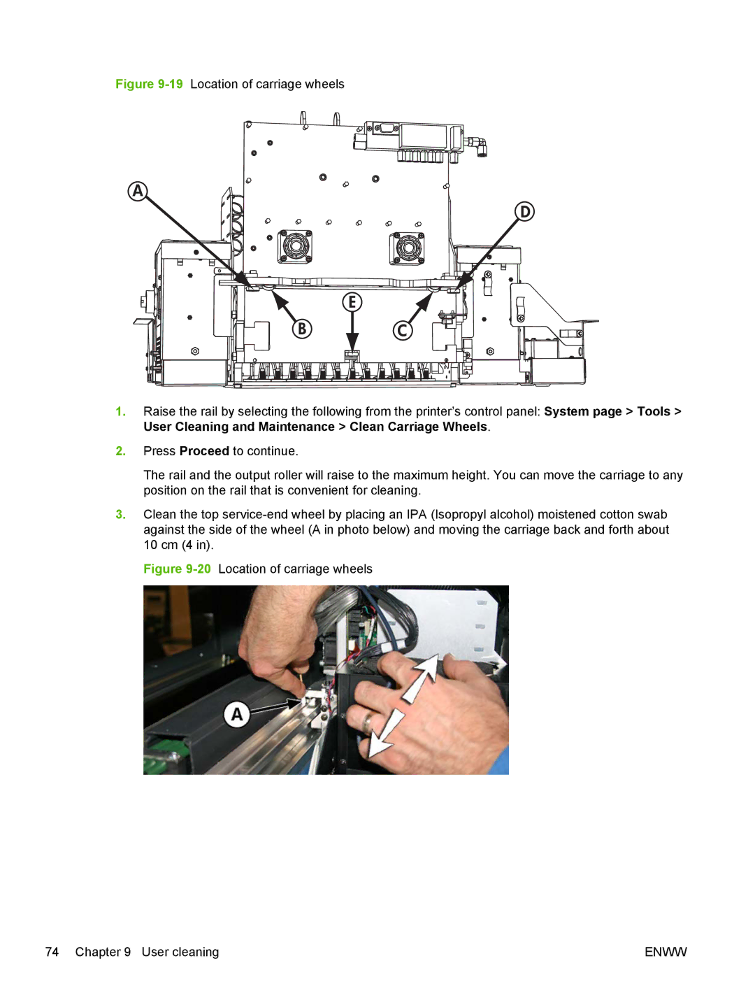 HP Scitex FB700 Industrial manual 20Location of carriage wheels User cleaning 