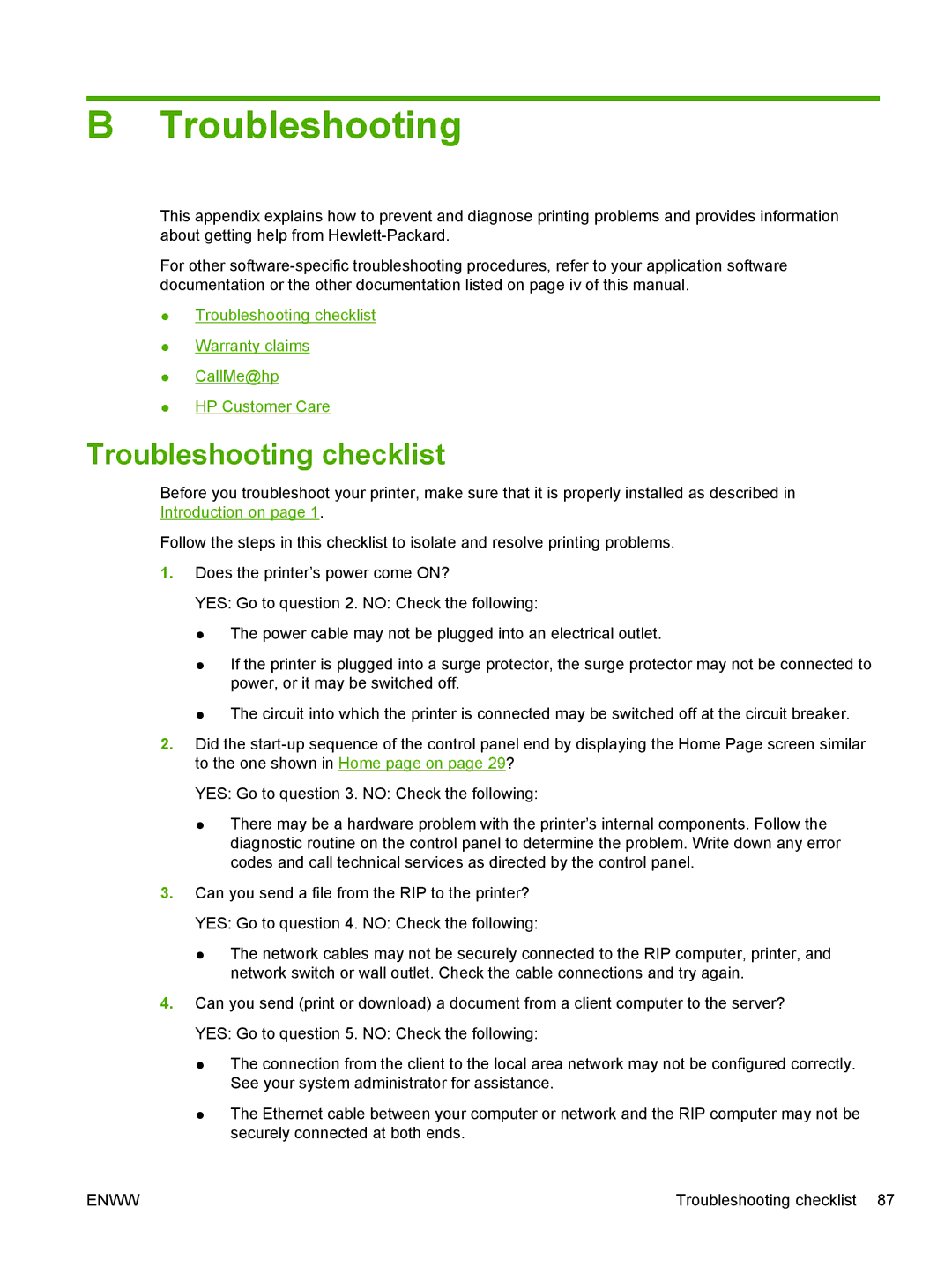 HP Scitex FB700 Industrial manual Troubleshooting checklist 