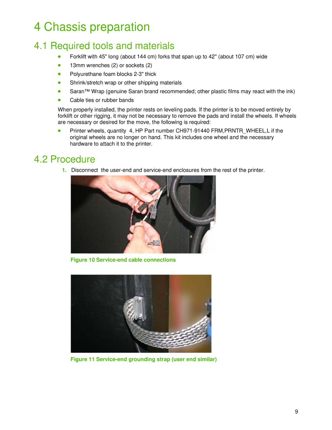 HP Scitex FB910 manual Chassis preparation, Service-end cable connections 