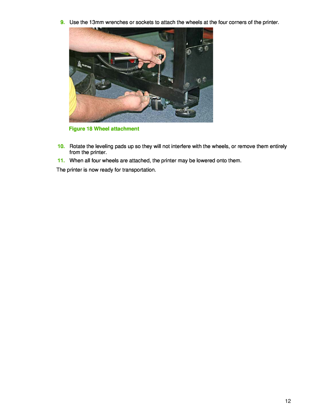 HP Scitex FB910 manual Wheel attachment 