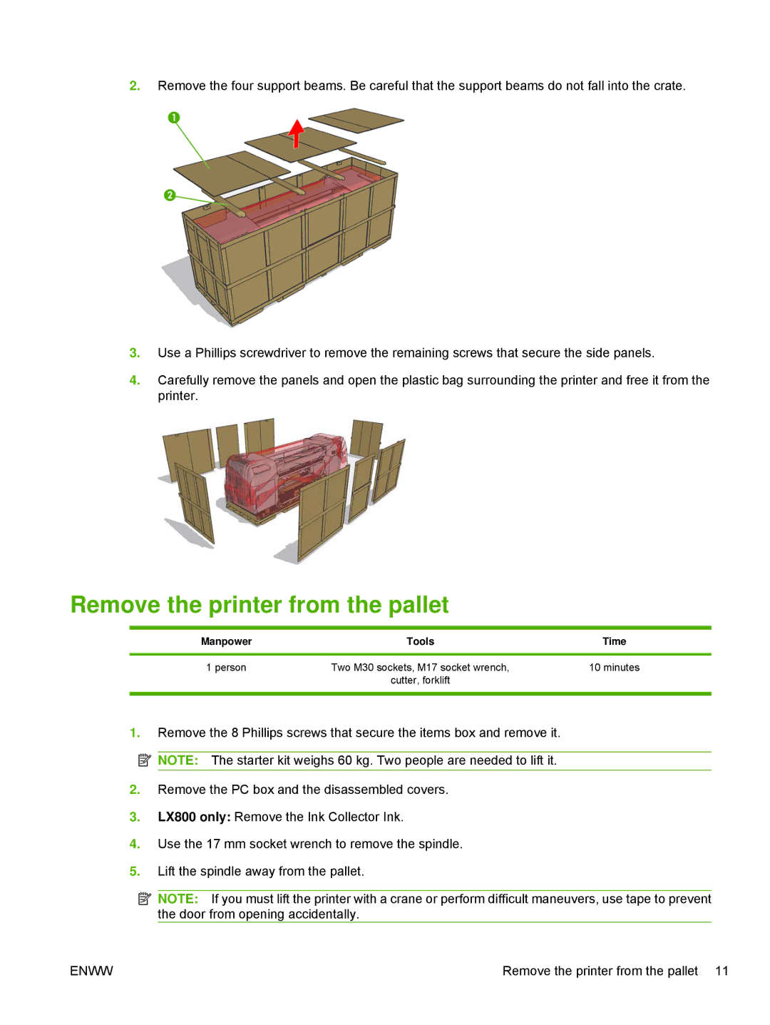 HP Scitex LX800 Industrial manual Remove the printer from the pallet 