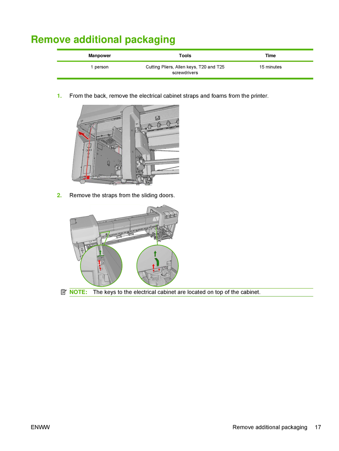 HP Scitex LX800 Industrial manual Remove additional packaging 