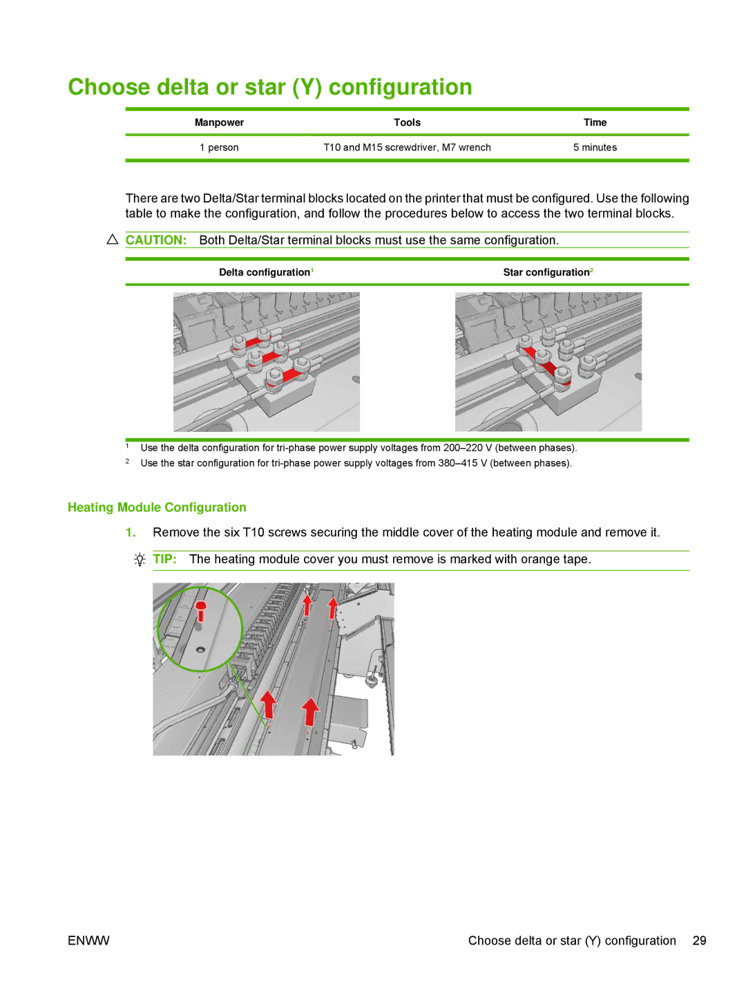 HP Scitex LX800 Industrial manual Choose delta or star Y configuration, Heating Module Configuration 