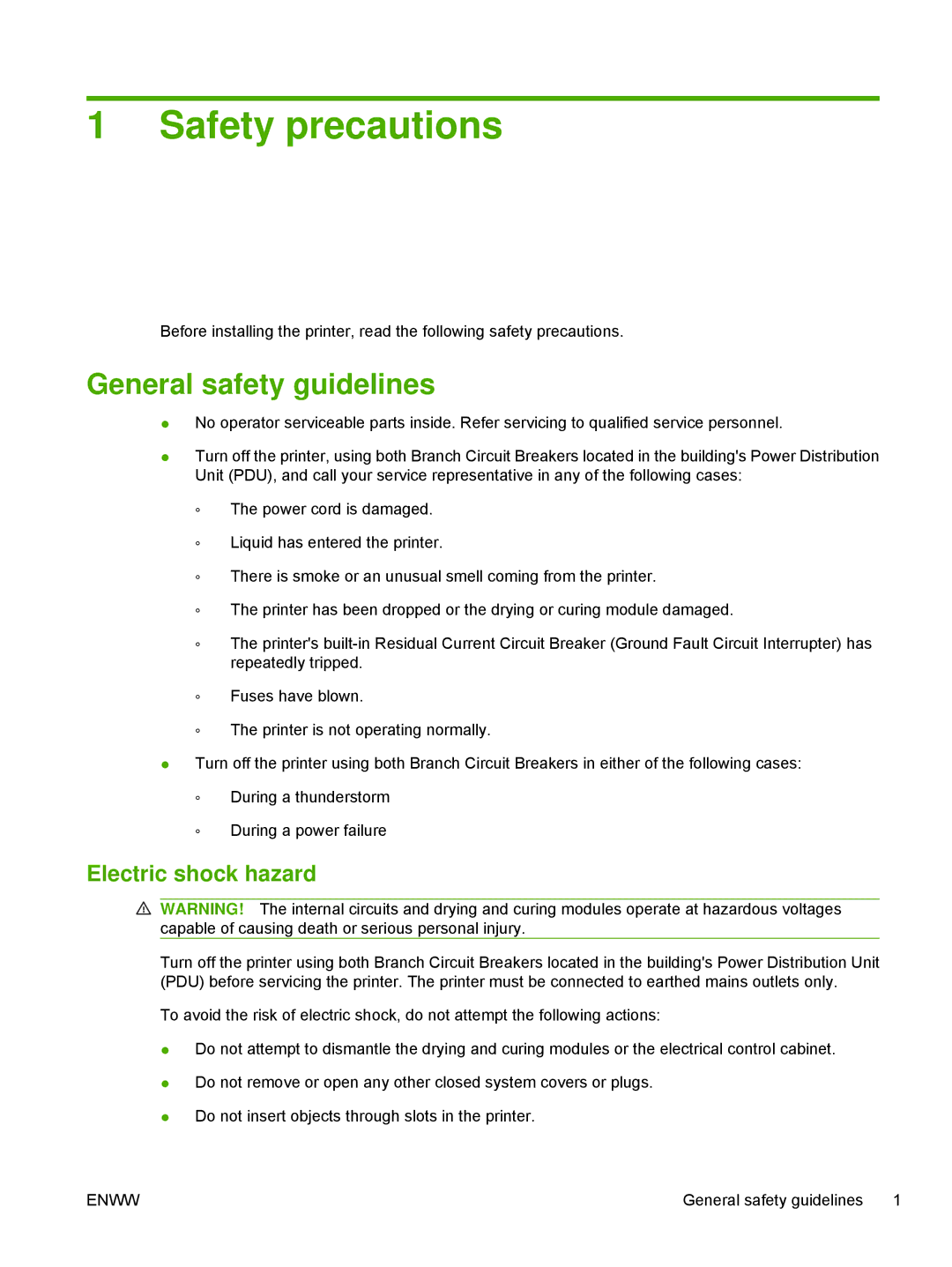 HP Scitex LX800 Industrial manual Safety precautions, General safety guidelines 