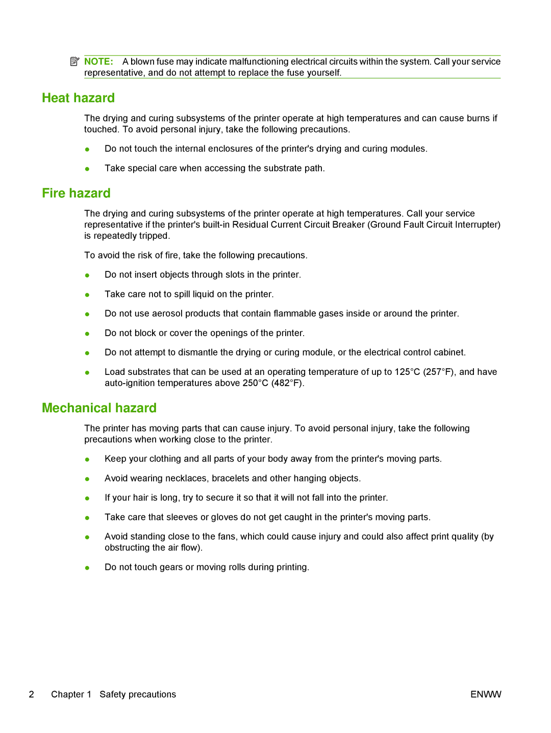 HP Scitex LX800 Industrial manual Heat hazard 