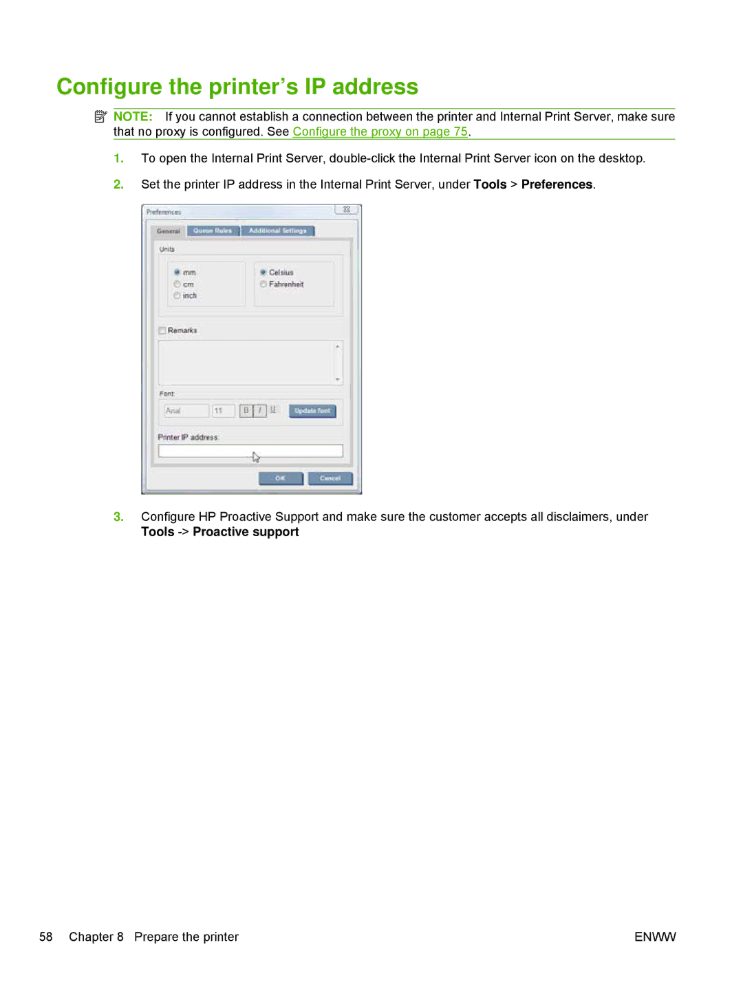 HP Scitex LX800 Industrial manual Configure the printer’s IP address 