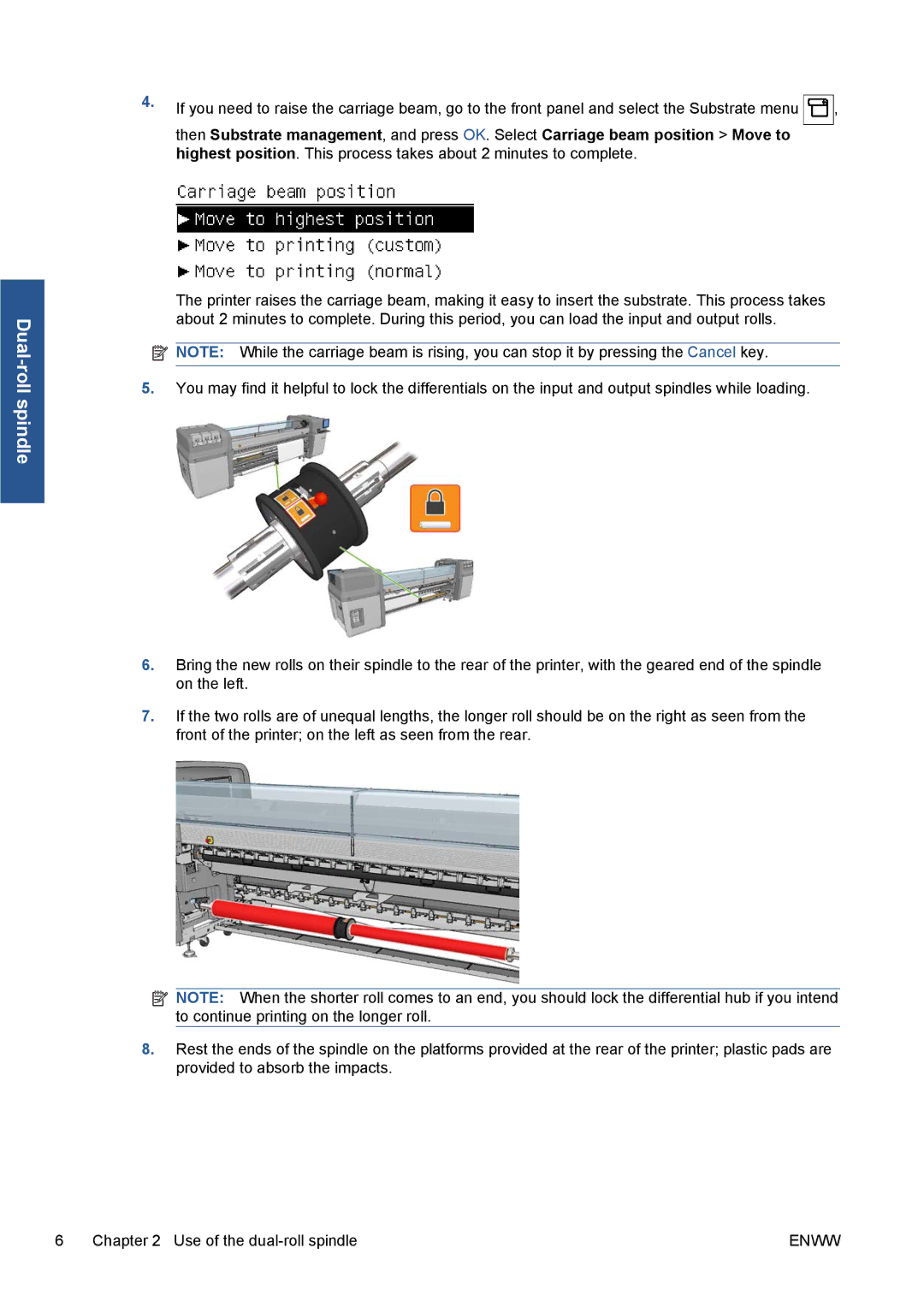 HP Scitex LX800 Industrial manual Dual-roll spindle 