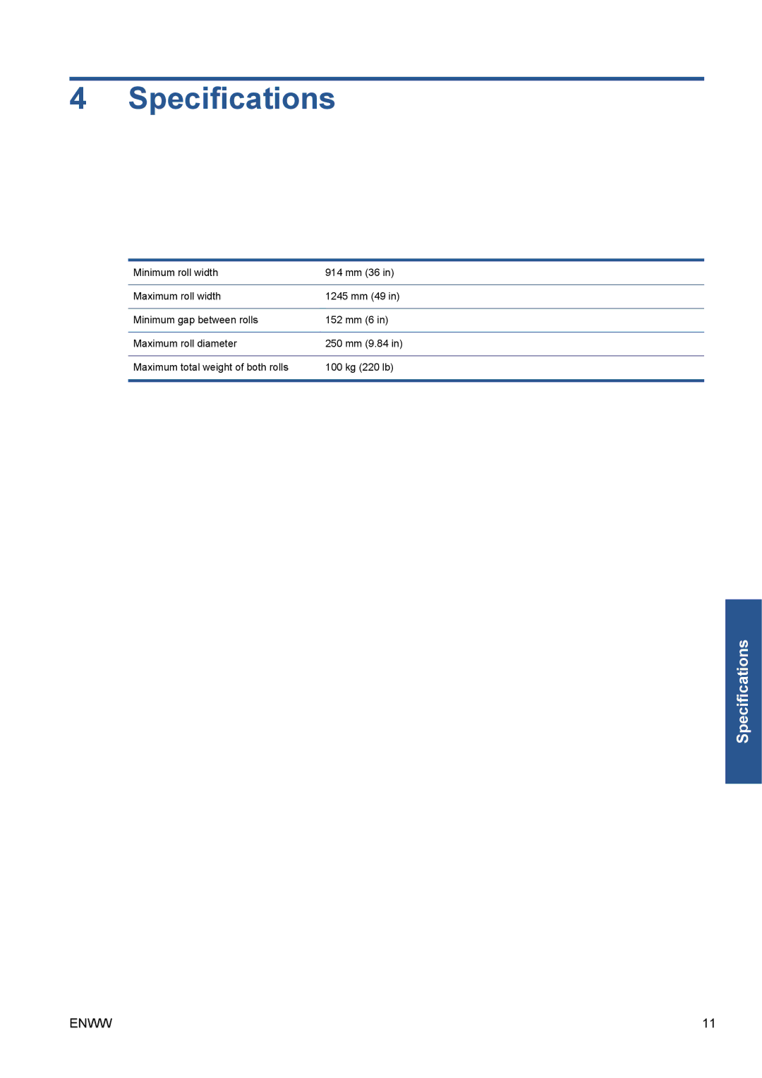 HP Scitex LX800 Industrial manual Specifications 