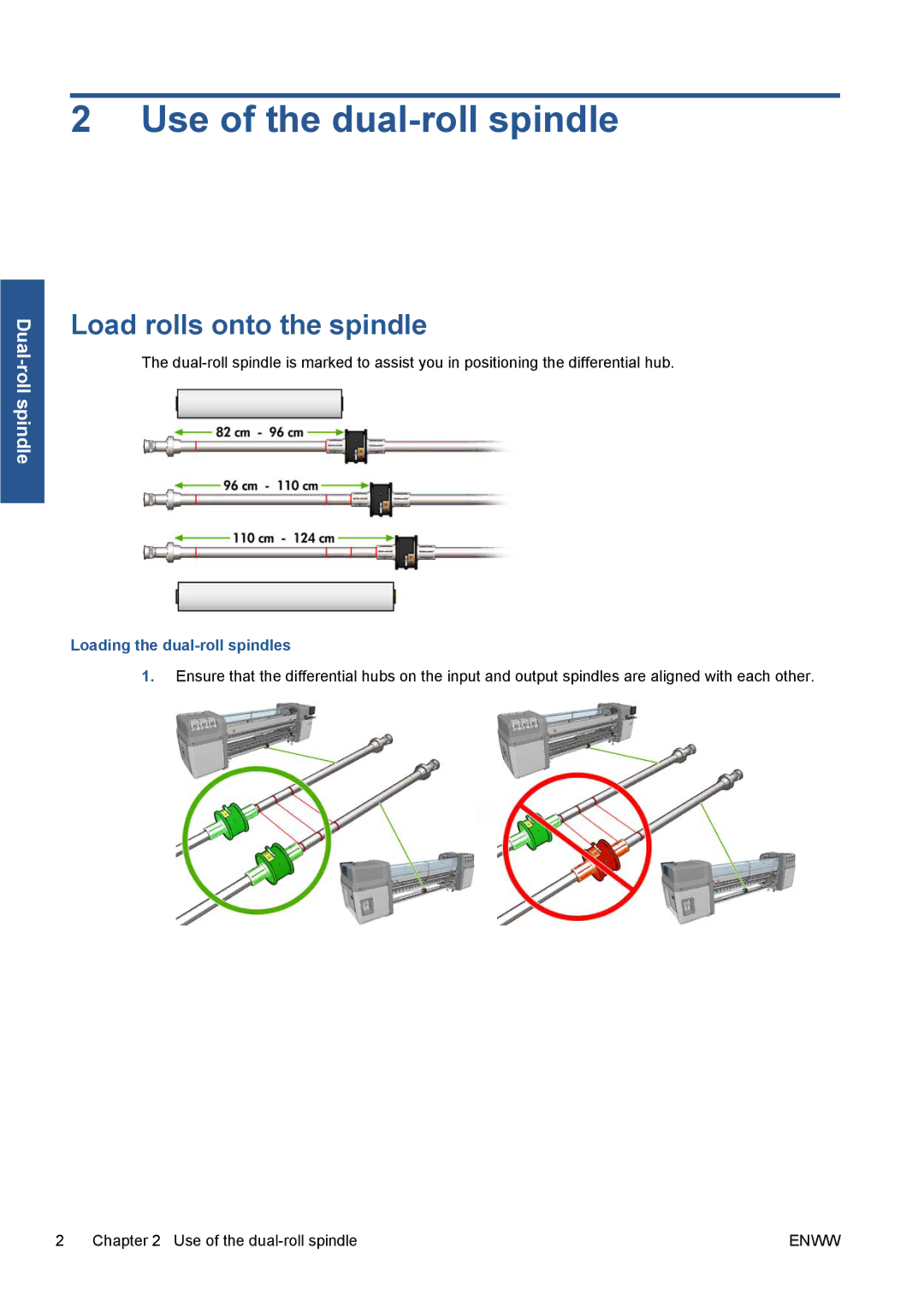 HP Scitex LX800 Industrial manual Use of the dual-roll spindle, Load rolls onto the spindle 