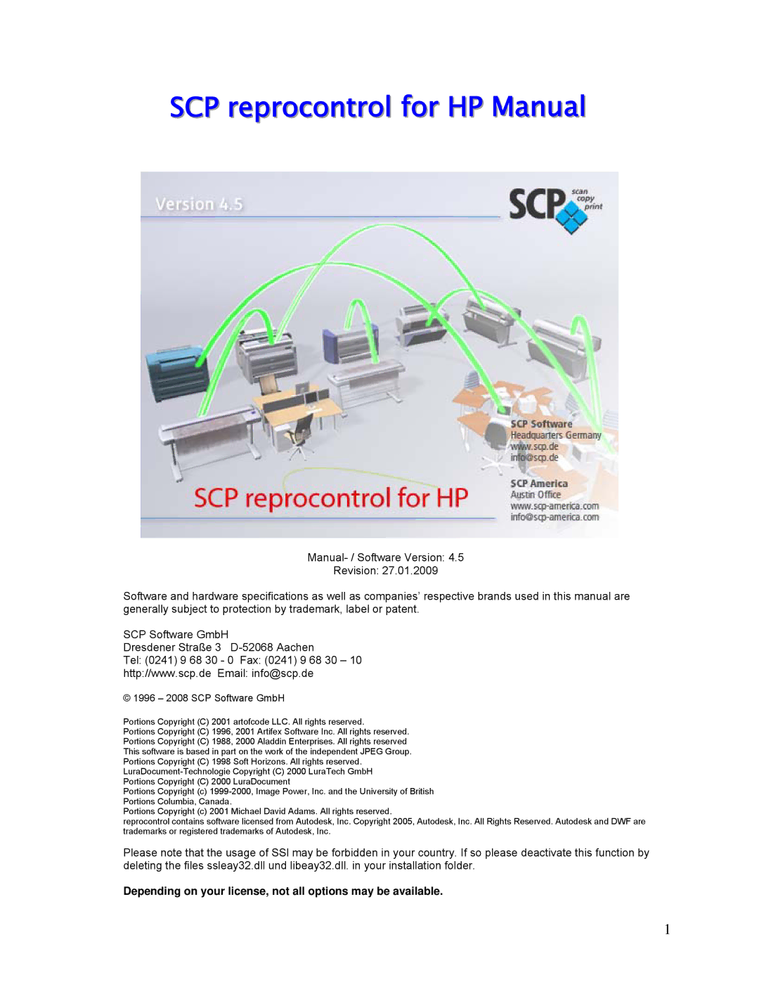 HP SCP Software for s manual SCP reprocontrol for HP Manual 