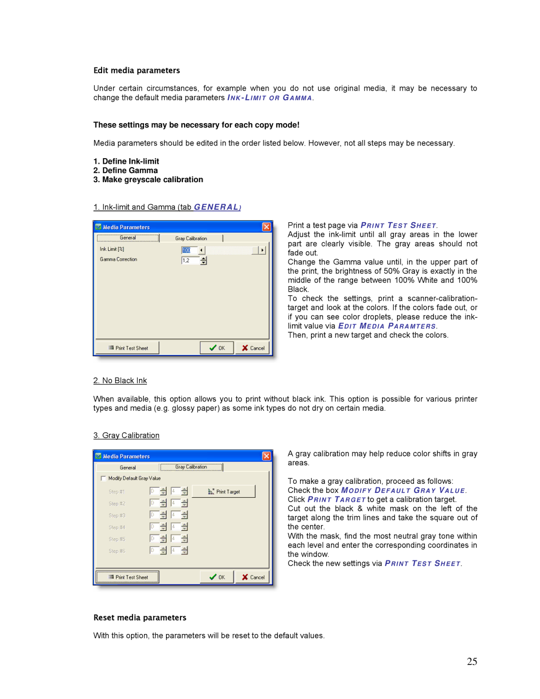 HP SCP Software for s manual Edit media parameters, Reset media parameters 