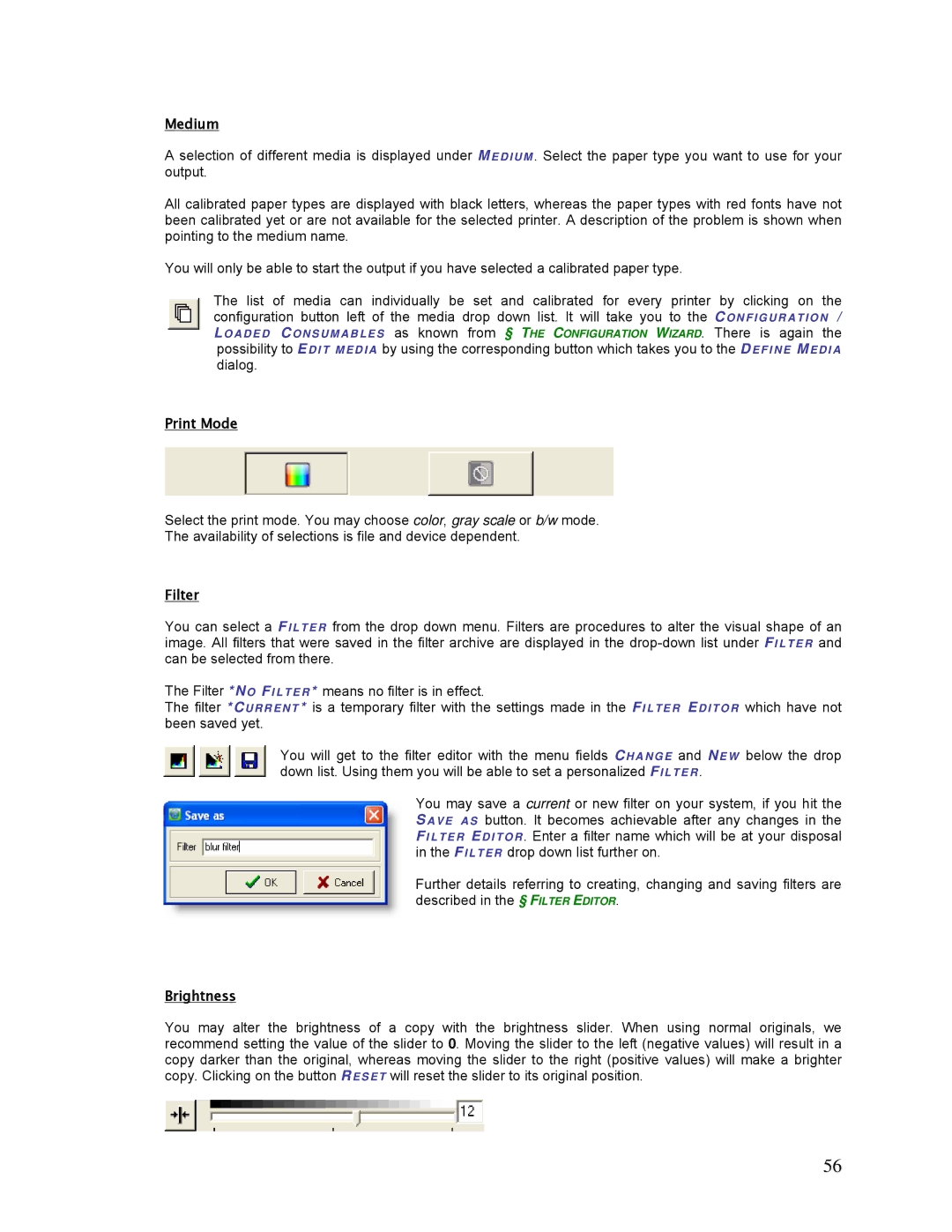 HP SCP Software for s manual Print Mode, Filter, Brightness 