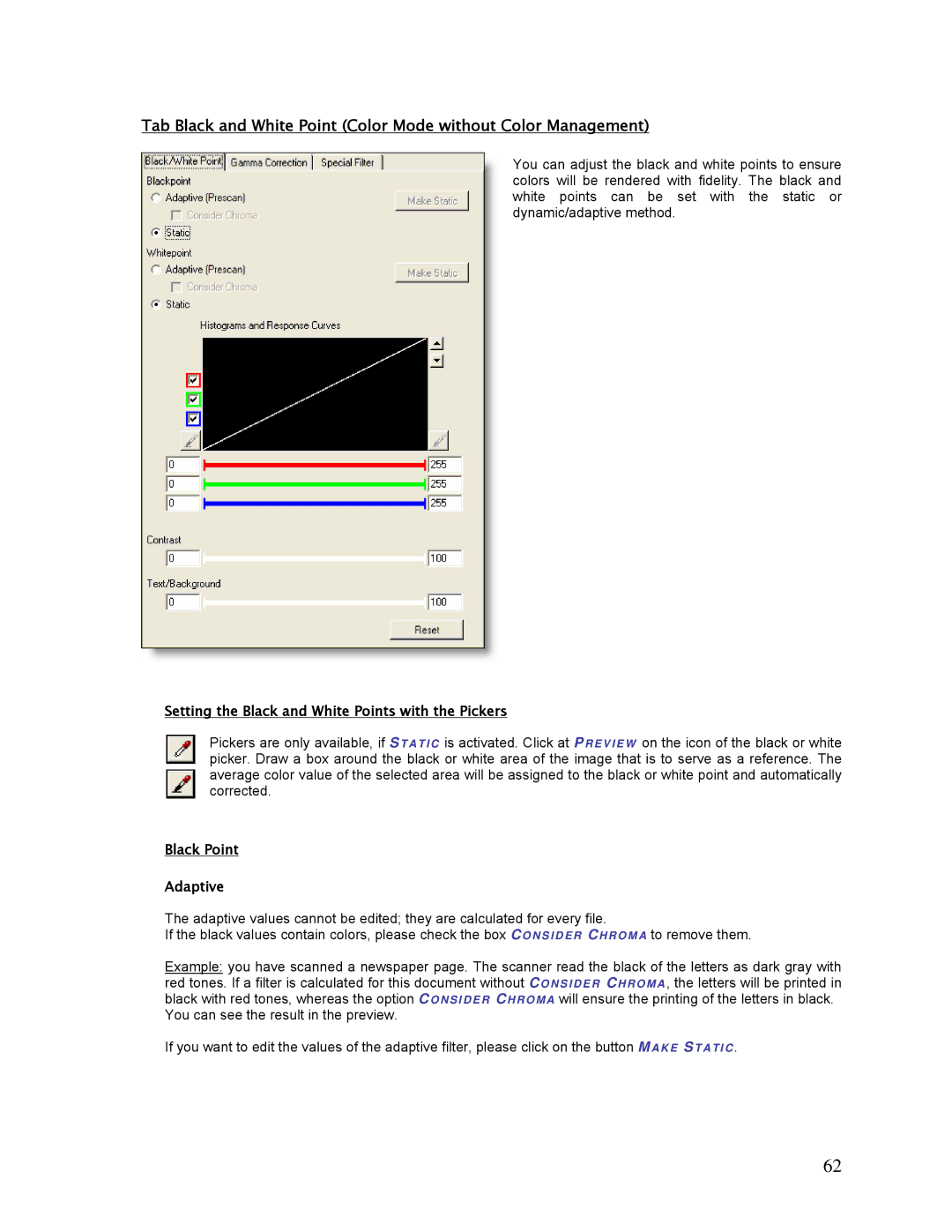 HP SCP Software for s manual Setting the Black and White Points with the Pickers, Black Point Adaptive 