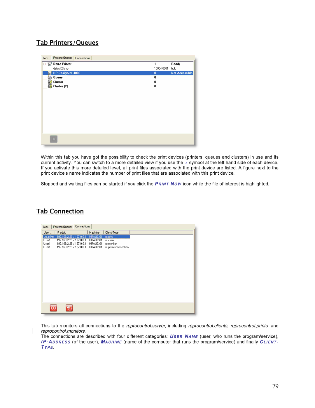 HP SCP Software for s manual Tab Printers/Queues, Tab Connection 