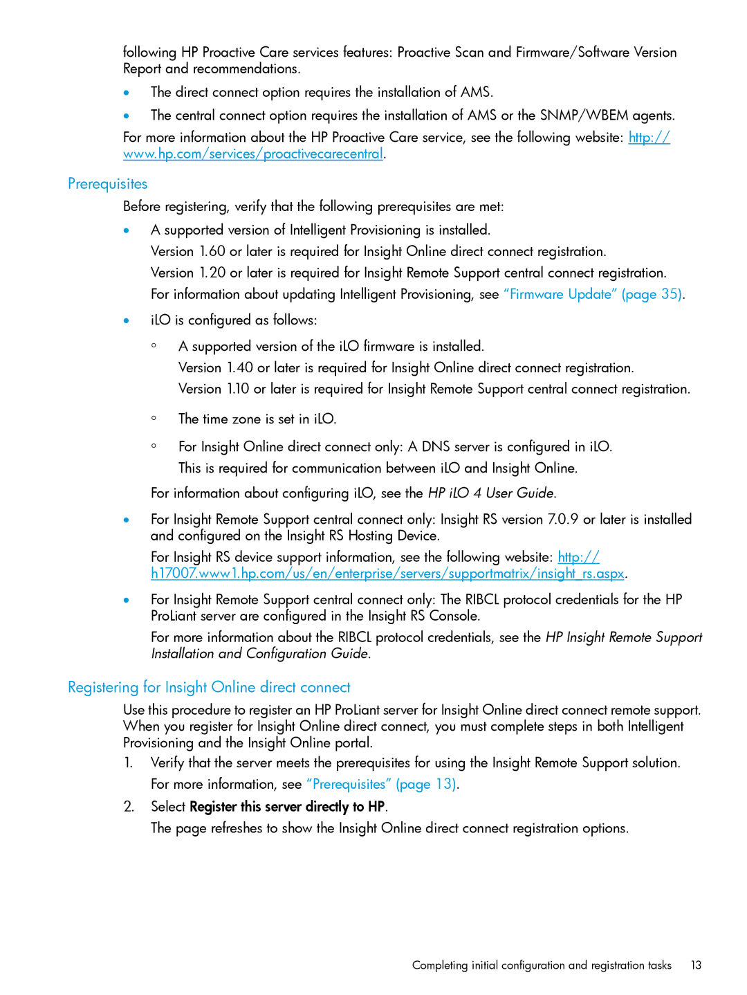 HP Scripting Toolkit for Windows and Linux manual Prerequisites, Registering for Insight Online direct connect 