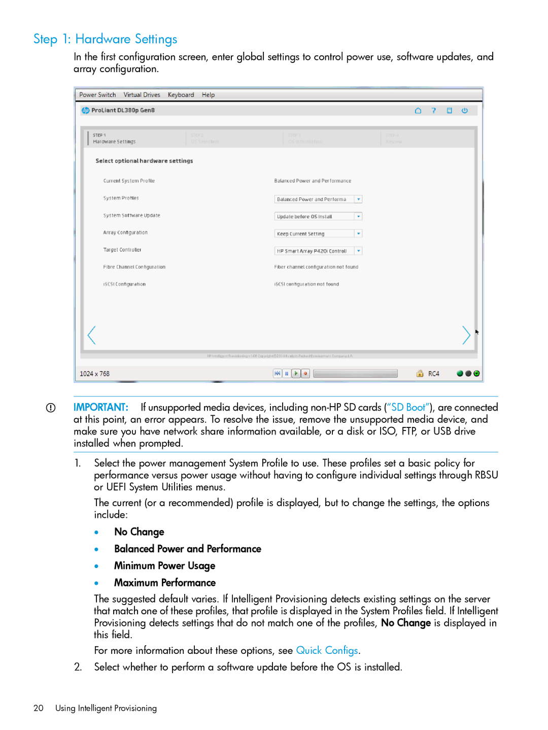 HP Scripting Toolkit for Windows and Linux manual Hardware Settings 