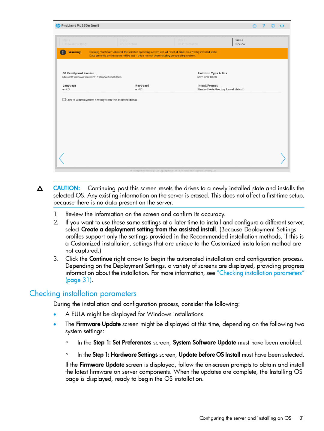 HP Scripting Toolkit for Windows and Linux manual Checking installation parameters 