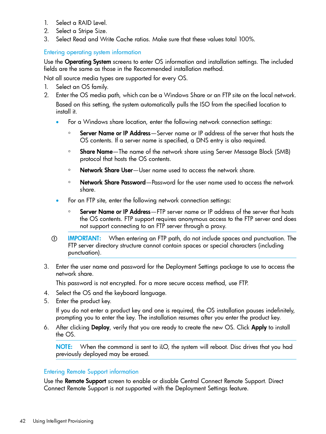 HP Scripting Toolkit for Windows and Linux Entering operating system information, Entering Remote Support information 