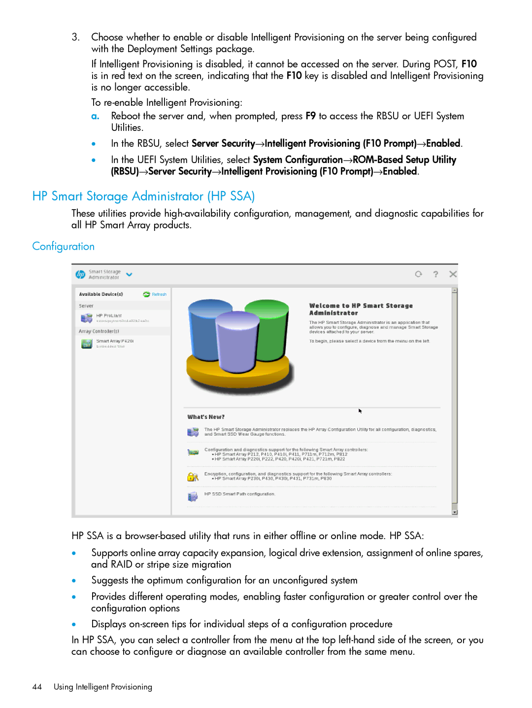 HP Scripting Toolkit for Windows and Linux manual HP Smart Storage Administrator HP SSA, Configuration 