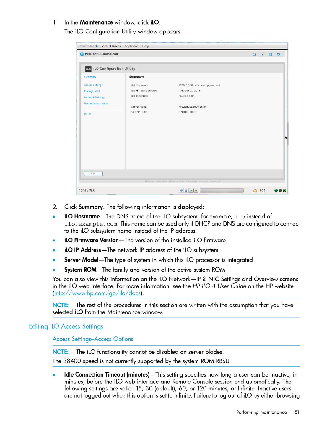 HP Scripting Toolkit for Windows and Linux manual Editing iLO Access Settings, Access Settings-Access Options 