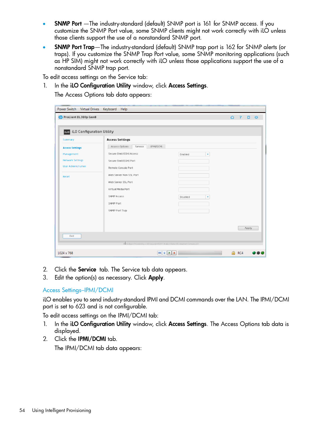 HP Scripting Toolkit for Windows and Linux manual Access Settings-IPMI/DCMI 