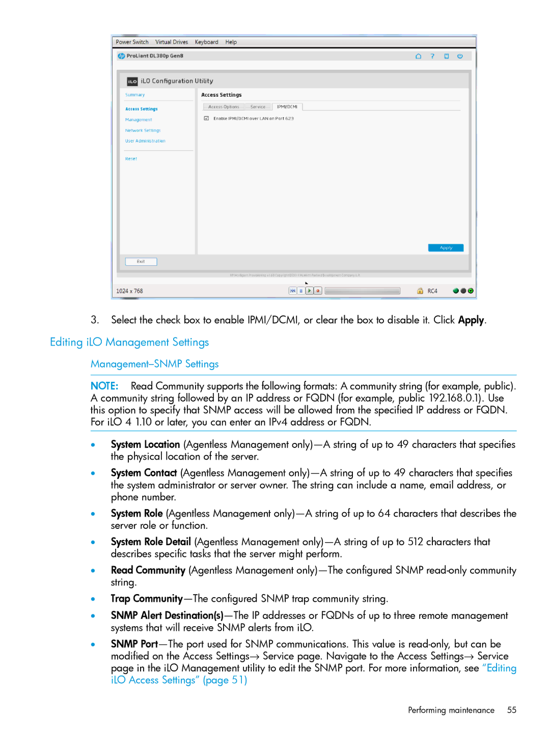 HP Scripting Toolkit for Windows and Linux manual Editing iLO Management Settings, Management-SNMP Settings 