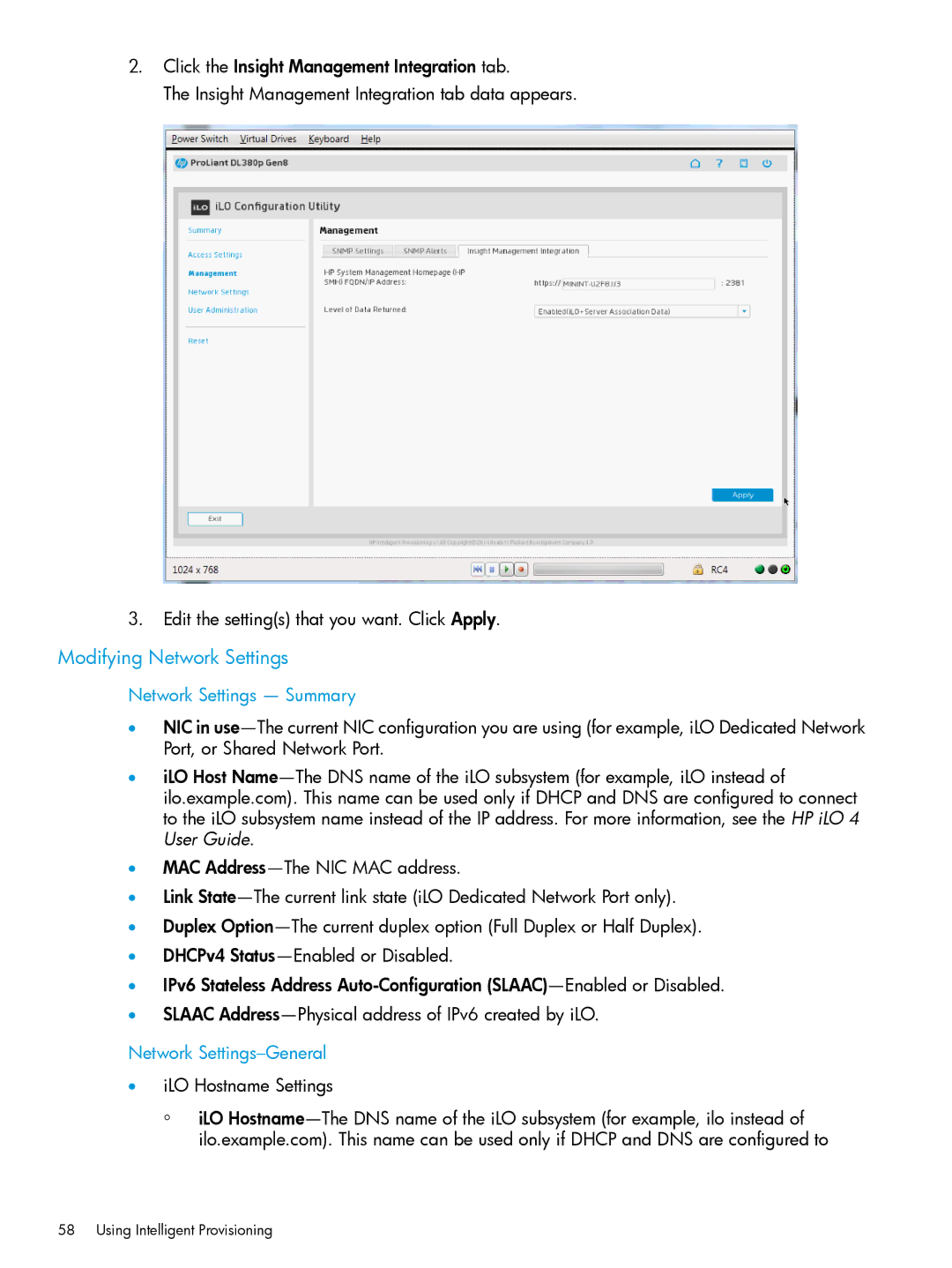 HP Scripting Toolkit for Windows and Linux Modifying Network Settings, Network Settings Summary, Network Settings-General 