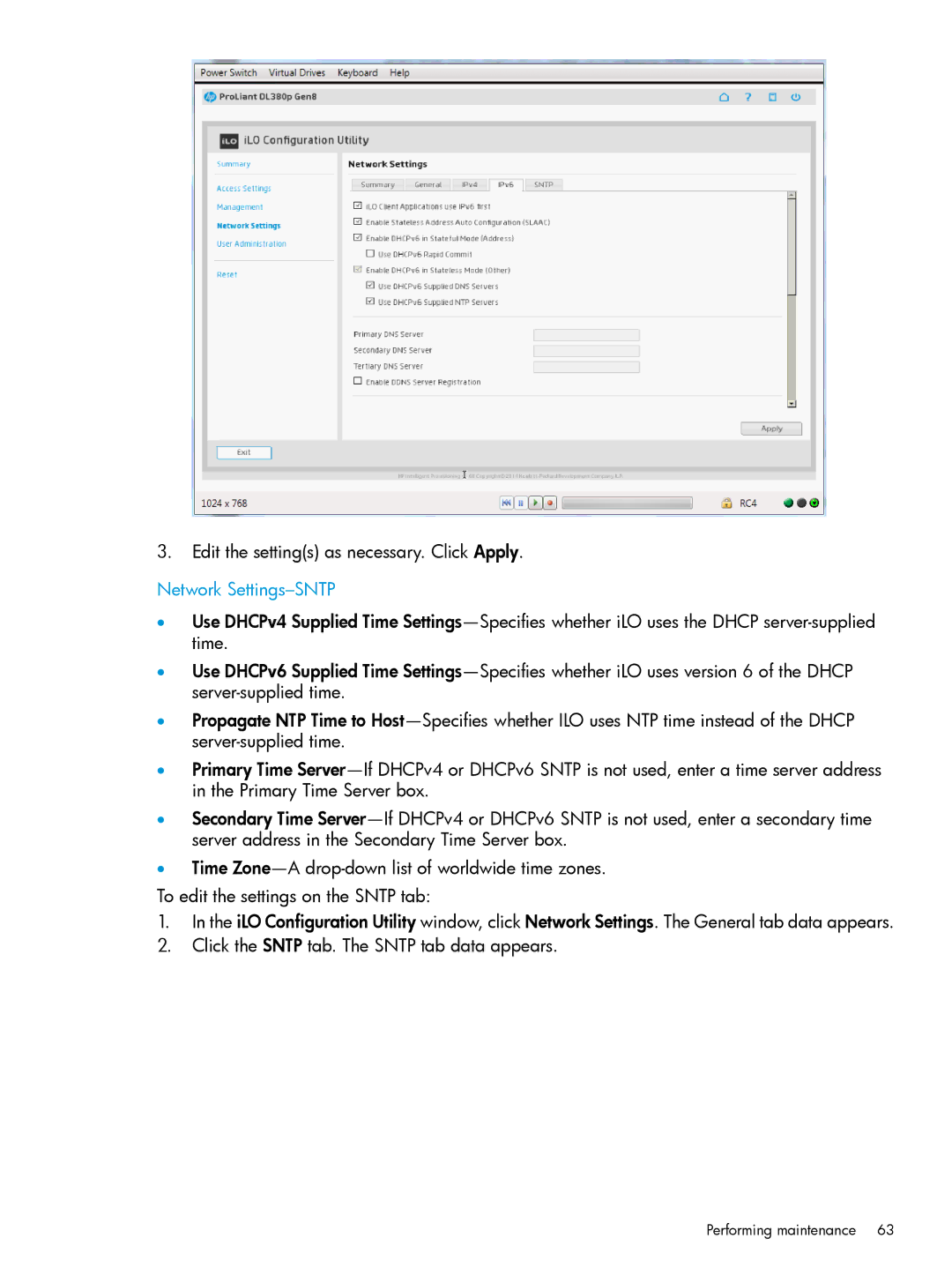 HP Scripting Toolkit for Windows and Linux manual Network Settings-SNTP 