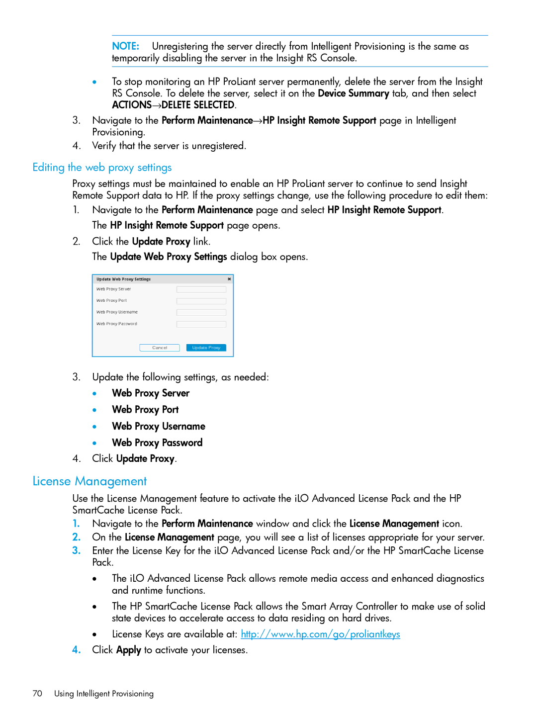 HP Scripting Toolkit for Windows and Linux manual License Management, Editing the web proxy settings 