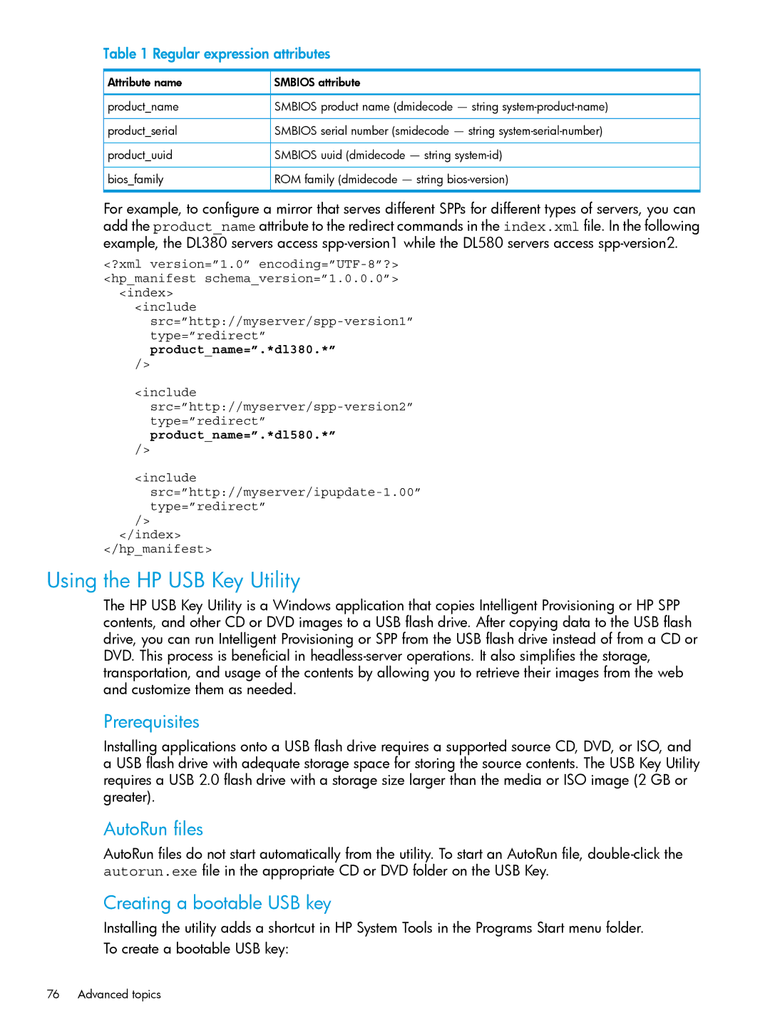 HP Scripting Toolkit for Windows and Linux manual Using the HP USB Key Utility, Prerequisites, AutoRun files 