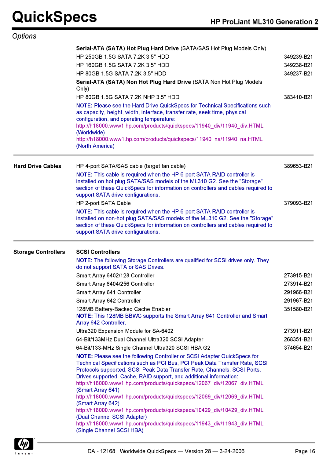 HP SCSI Hard Drive Cables, Storage Controllers Scsi Controllers, Do not support Sata or SAS Drives, Array 642 Controller 