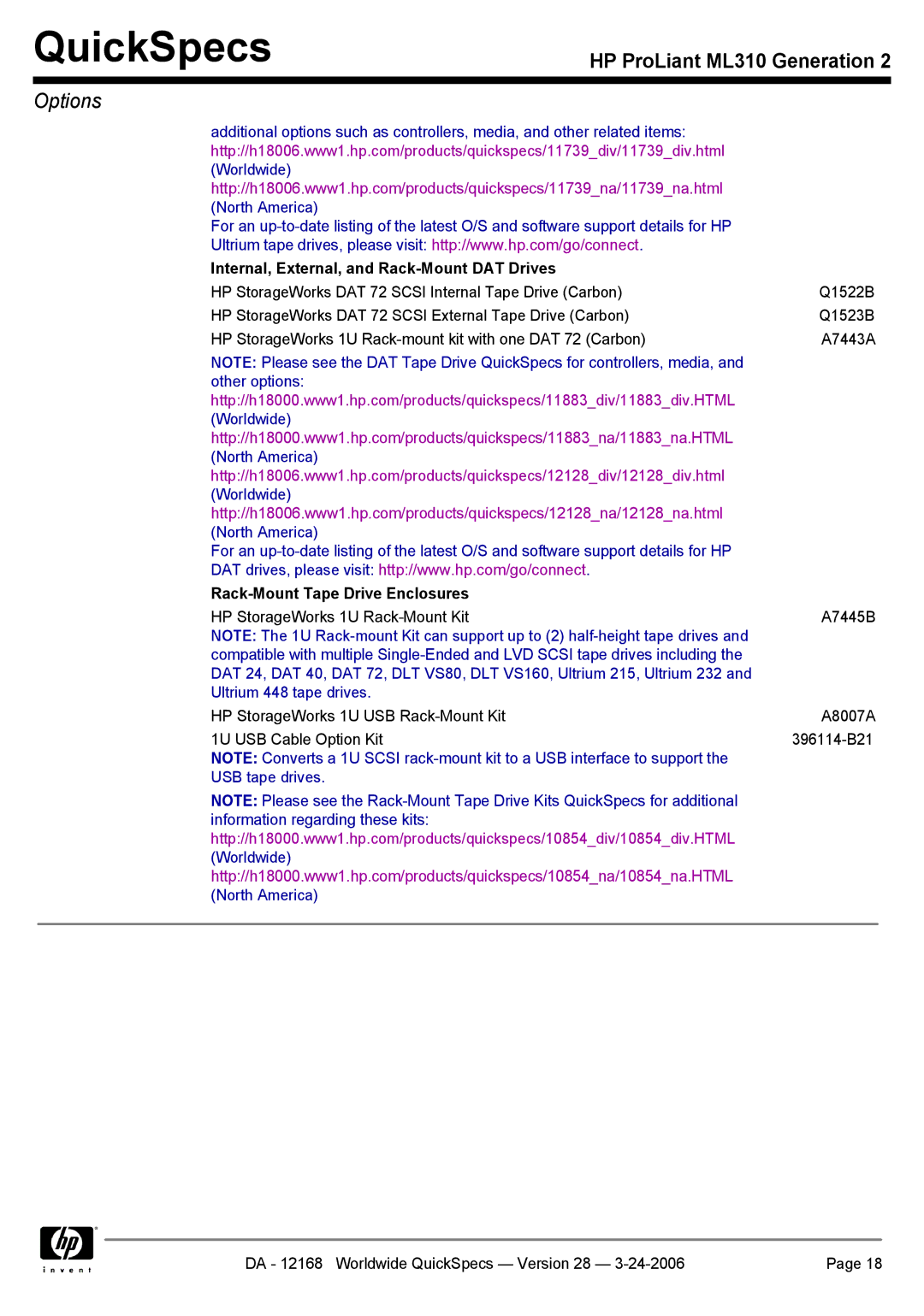 HP SCSI manual Internal, External, and Rack-Mount DAT Drives 