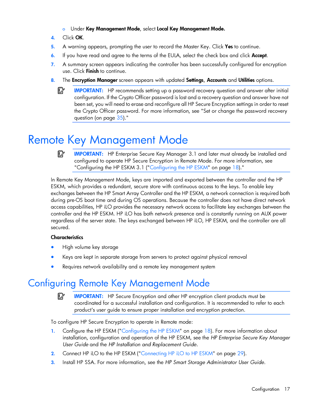 HP Secure Encryption manual Configuring Remote Key Management Mode 