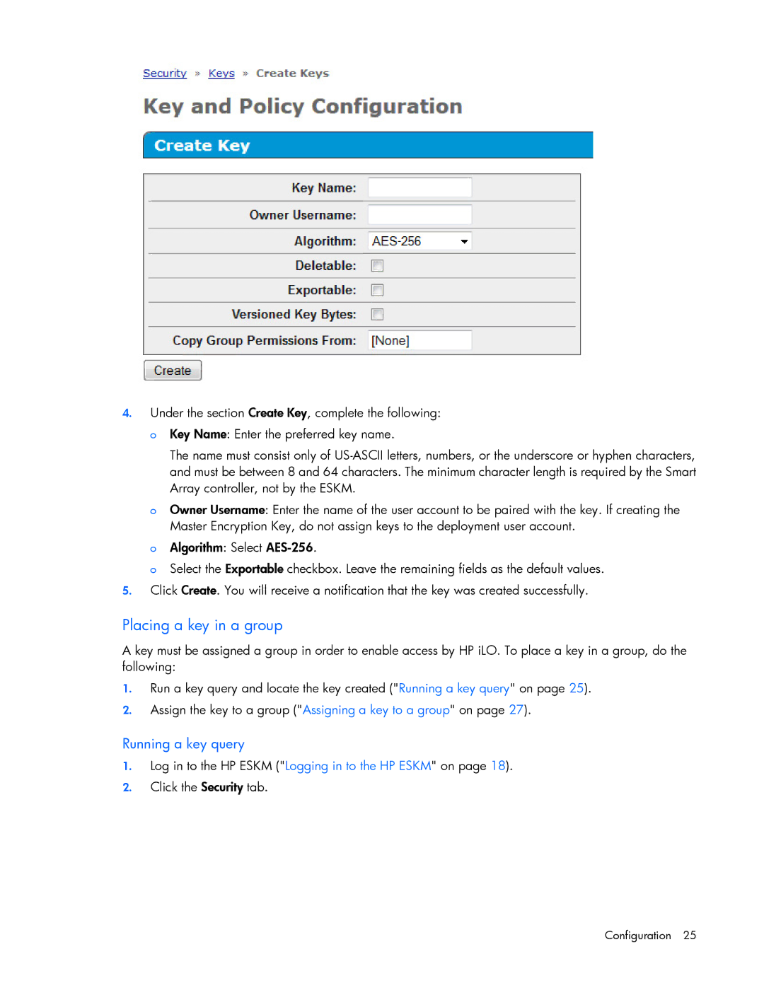 HP Secure Encryption manual Placing a key in a group, Running a key query 