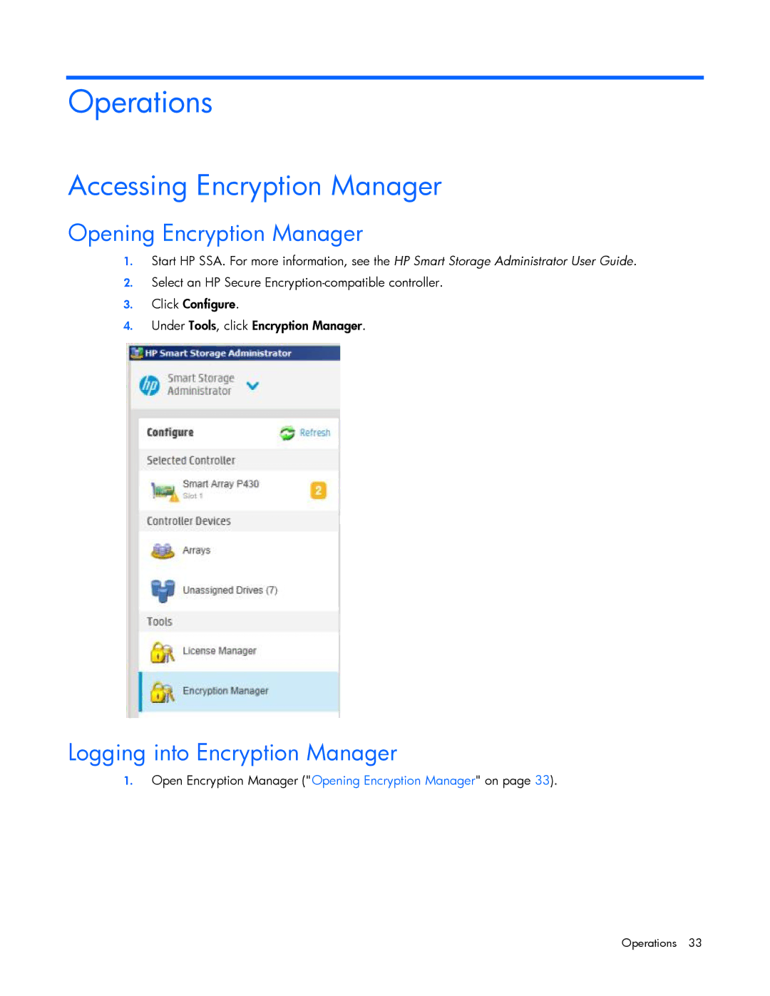 HP Secure Encryption Operations, Accessing Encryption Manager, Opening Encryption Manager, Logging into Encryption Manager 