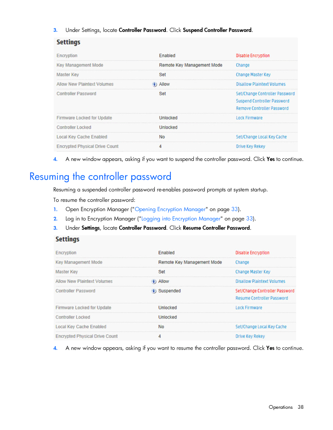 HP Secure Encryption manual Resuming the controller password 