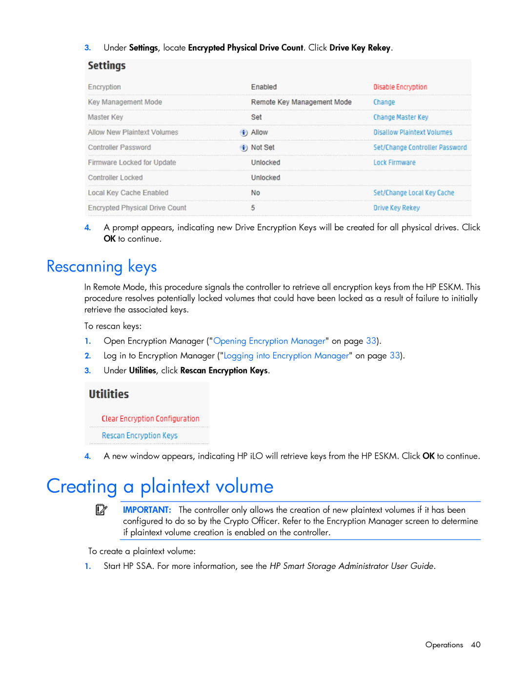 HP Secure Encryption manual Creating a plaintext volume, Rescanning keys 