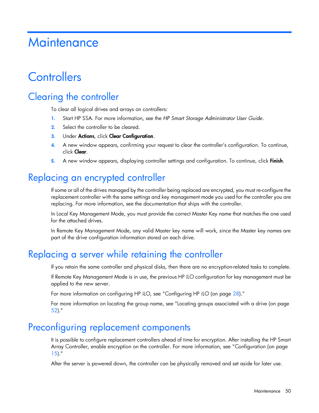HP Secure Encryption manual Maintenance, Controllers 