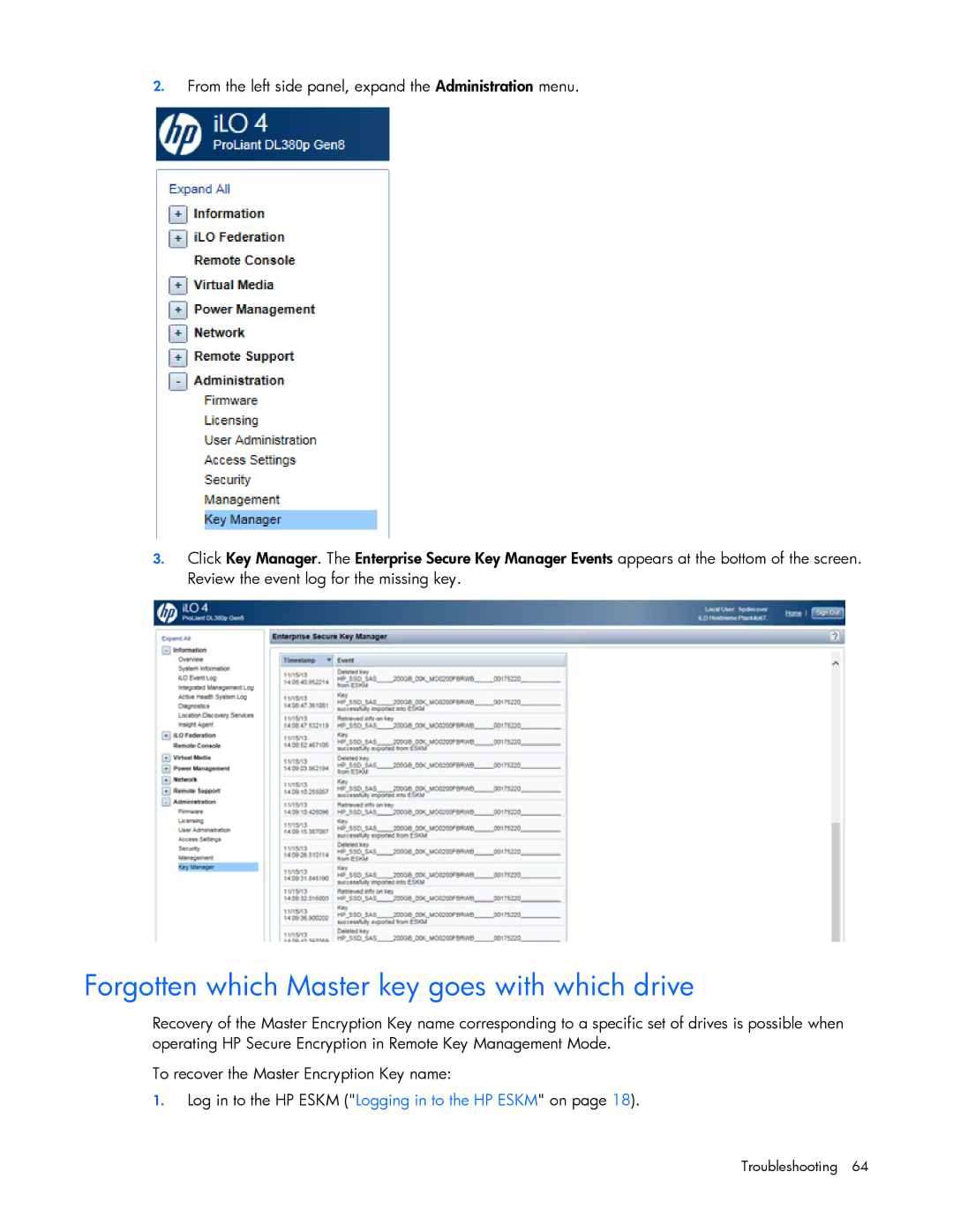 HP Secure Encryption manual Forgotten which Master key goes with which drive 