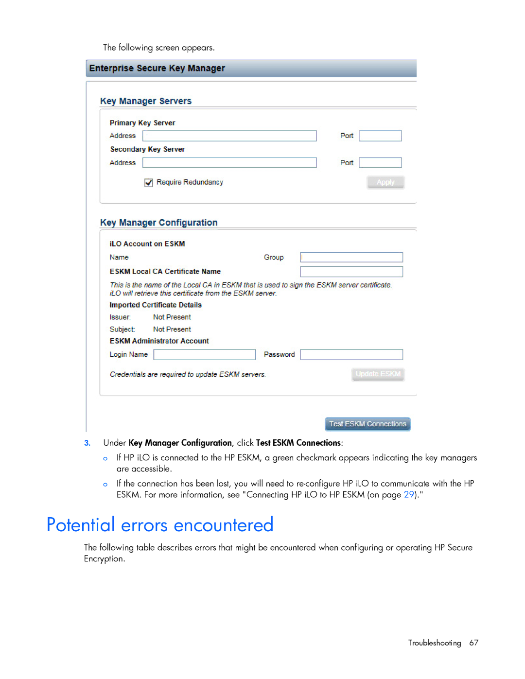 HP Secure Encryption manual Potential errors encountered 